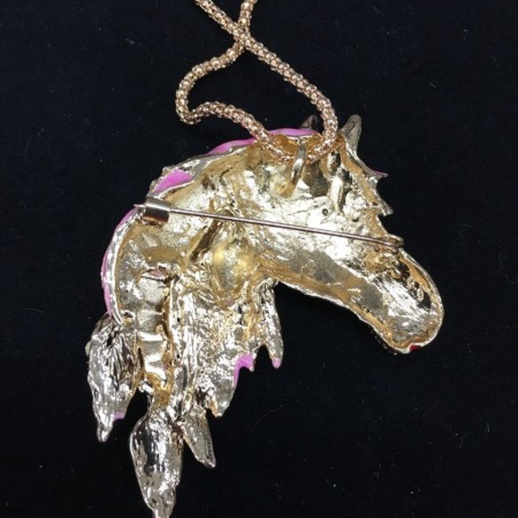 Pink Rhinestone Unicorn Pin and Necklace Combo - NEW Drawer 6 - Picture 5 of 5